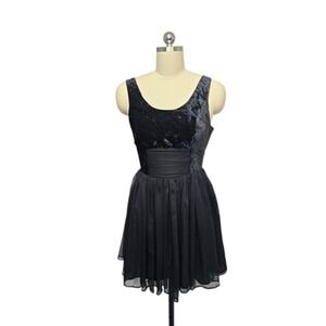 Free People Dress Womens 0 Black Velvet Chiffon‎ Fit & Flare Mini Cocktail Party